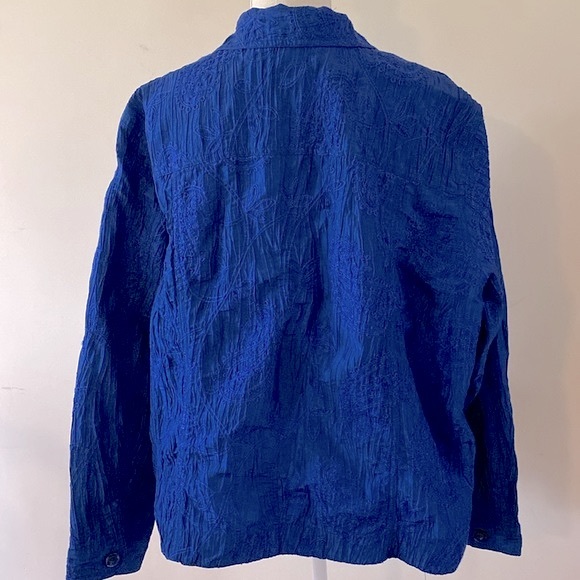 Coldwater Creek will men’s blue crinkle taffeta embroidered jacket button up - Picture 5 of 13